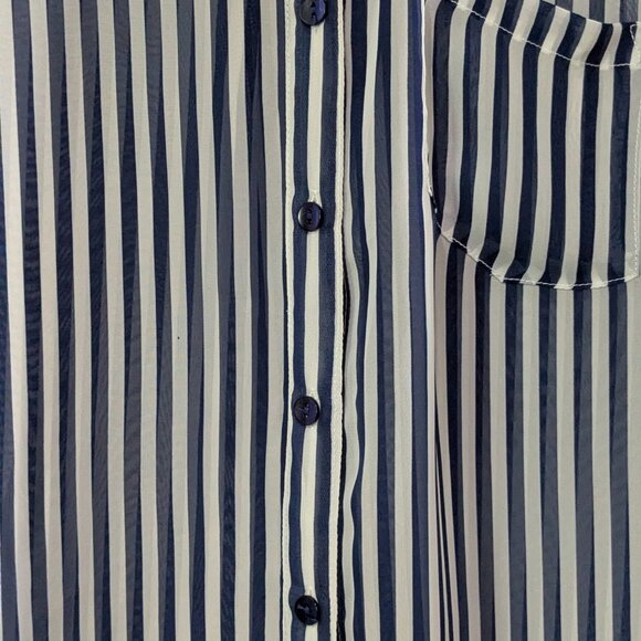 BCX Women's Sheer Striped Blouse Blue White, Size M, Long Sleeve, Button Front - Picture 6 of 16